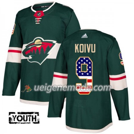 Kinder Eishockey Minnesota Wild Trikot Mikko Koivu 9 Adidas 2017-2018 Grün USA Flag Fashion Authentic